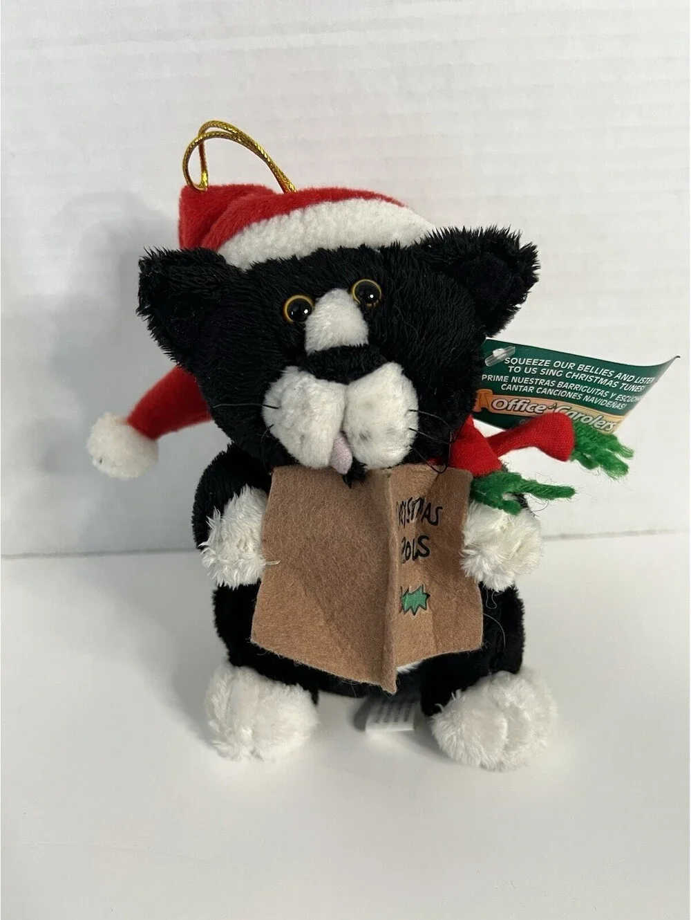 Vintage Kurt Adler Plush Black Cat Carolin' Critters Christmas Ornament 7” Not W
